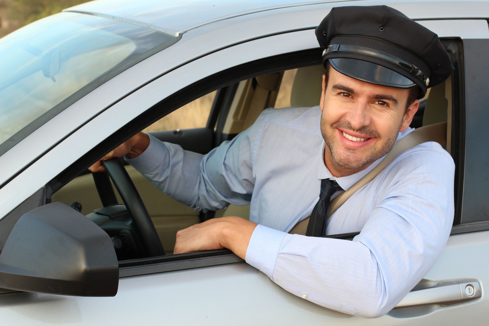 Elegant and handsome driver waiting